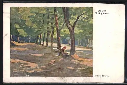 AK Deutscher Schulverein Nr. 1088: Frau sitzt in der Mittagssonne