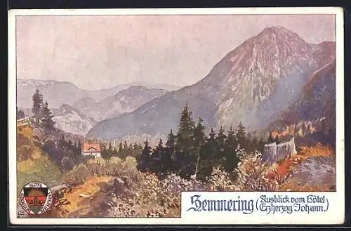 AK Deutscher Schulverein NR. 449: Landschaftsausblick vom Hotel Erzherzog Johann in Semmering