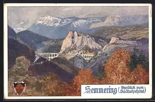 Künstler-AK Deutscher Schulverein Nr. 450: Semmering, Ausblick vom Südbahnhotel ins Gebirge