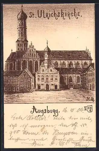 Künstler-AK Augsburg, Die St. Ulrichskirche