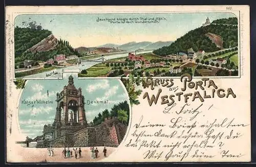 AK Porta Westfalica, Totalansicht, Kaiser-Wilhelm-Denkmal, Um 1900