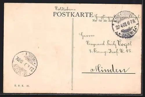 AK Karlsruhe i. B., Denkmäler, Schloss, Wasserkunst, Stadtansicht, Ostergrüsse