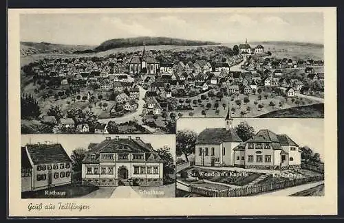 Künstler-AK sign. Hans Pernat: Trillfingen, Rathaus, Schulhaus, St. Wendelin`s Kapelle mit Kinderhaus, Totalansicht