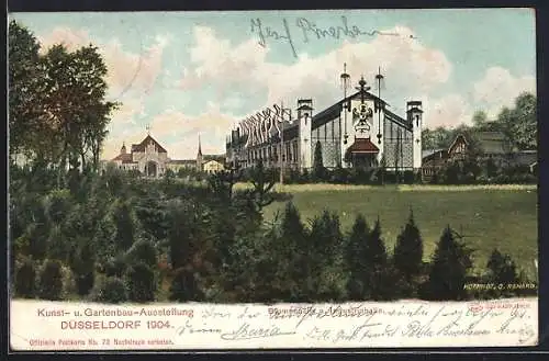 AK Düsseldorf, Kunst- und Gartenbau-Ausstellung 1904, Blumenhalle und Industriehalle