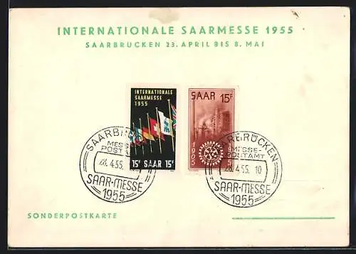 AK Saarbrücken, Internationale Saarmesse 1955, Sonderpostkarte