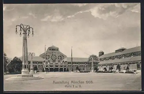 AK München, Ausstellung 1908, Hallen I und II