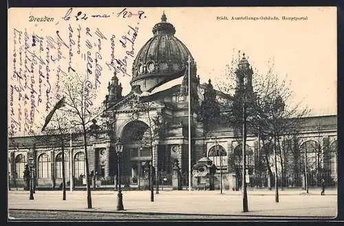 AK Dresden, Städt. Ausstellungs-Gebäude, Hauptportal