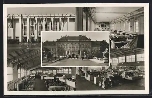 AK Wien, Wiener Internationale Messe 1947, Messehalle mit Strassenbahn, Innenansichten