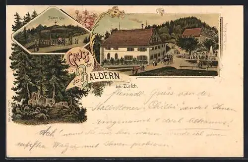 Lithographie Stallikon, Baldern-Höhe mit Gastwirtschaft