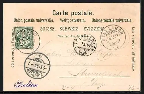 Lithographie Stallikon, Baldern-Höhe mit Gastwirtschaft