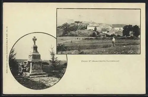 AK Vaudémont, Croix Ste-Marguerite et vue du château sur la colline