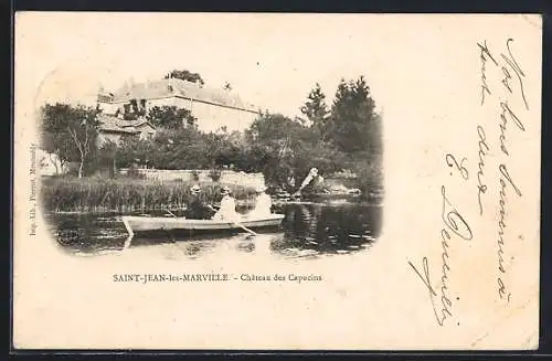 AK Saint-Jean-lès-Marville, Château des Capucins et canot sur la rivière