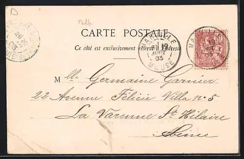 AK Saint-Jean-lès-Marville, Château des Capucins et canot sur la rivière