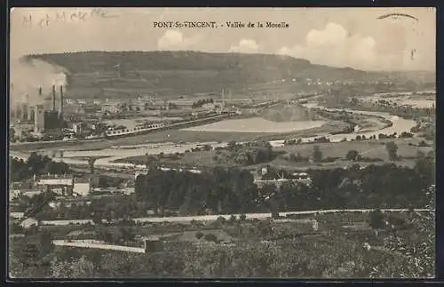 AK Pont-Saint-Vincent, Vallée de la Moselle avec usine et méandres de la rivière