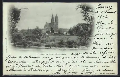 AK Saint-Nicolas-de-Port, Panorama avec la basilique en arrière-plan