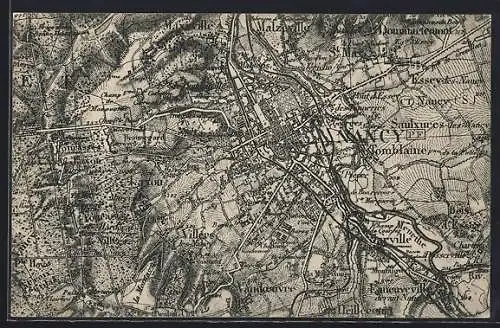 AK Nancy, Carte ancienne détaillée de la ville et des environs