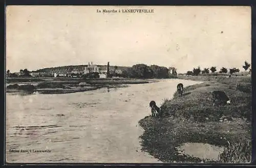 AK Laneuveville, La Meurthe et paysage rural avec vaches au bord de l`eau
