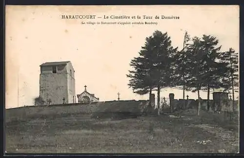 AK Haraucourt, Le Cimetière et la Tour de Domèvre