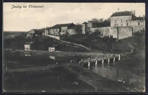 AK Jaulny, Vue du village et du pont sur la rivière