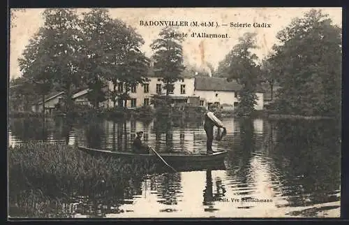 AK Badonviller, Scierie Cadix sur la route d`Allarmont avec barque sur le lac