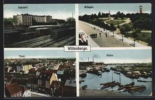 AK Wittenberge, Bahnhof, Anlagen, Hafen, Totalansicht