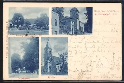 AK Schönfliess / Havel, Restaurant zum musikalischen Wirt v. Albert Schirmer, Schloss