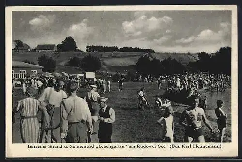 AK Lenzen / Elbe, Strand und Sonnebad Leuengarten am Rudower See