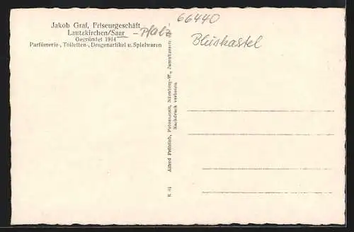 AK Lautzkirchen /Saar, Strassenpartie, Jakob Graf Friseurgeschäft