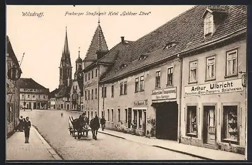 AK Wilsdruff, Freiberger Strasse mit Hotel Goldner Löwe