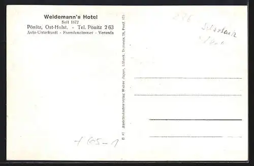 AK Pönitz / Ostsee, Weidemann`s Hotel, Bahnhof von der Gleisseite
