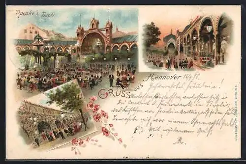 Lithographie Hannover, Gasthaus Roepke`s Tivoli mit Gästen