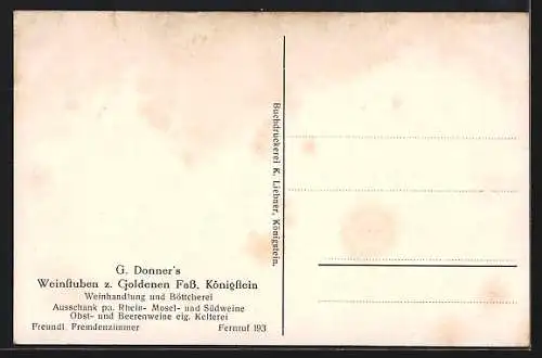 AK Königstein / Elbe, G. Donners Gasthaus Weinstuben zum Goldenen Fass