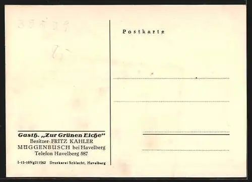 AK Müggenbusch / Elbe, Gasthaus Zur Grünen Eiche v. Fritz Kahler