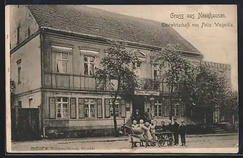 AK Nennhausen, Gasthaus von Fritz Wagenitz mit Eselkarren
