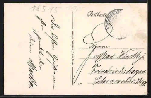 AK Teschendorf /Mark, Geschäft von August Kurth, Kirche und Kriegerdenkmal