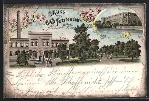 Lithographie Halle /Saale, Gasthaus Bad Fürstenthal, Moritzburg