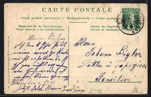 AK Zweisimmen, Totalansicht mit Wildstrubel im Alpenblumen-Passepartout