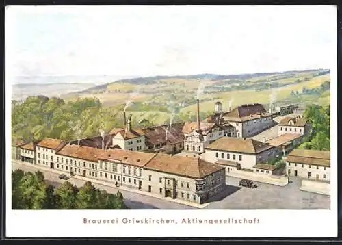 Künstler-AK Grieskirchen, Blick auf die Brauerei