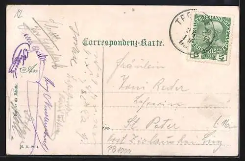 AK Ternberg /O.-Ö., E. Derflers Gasthof, Ortsansicht mit Brücke, Schoberstein u. Brandkogel