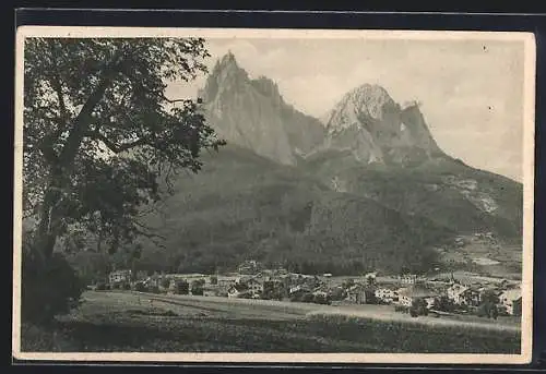 AK Seis am Schlern, Ortspanorama mit Bergspitzen