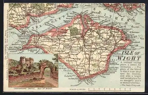 Künstler-AK Carisbrooke /Isle of Wight, Carisbrooke Castle, Map