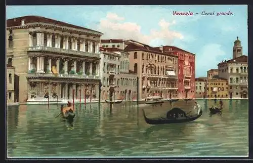 Künstler-Lithographie Venezia, Canal grande, Gondeln