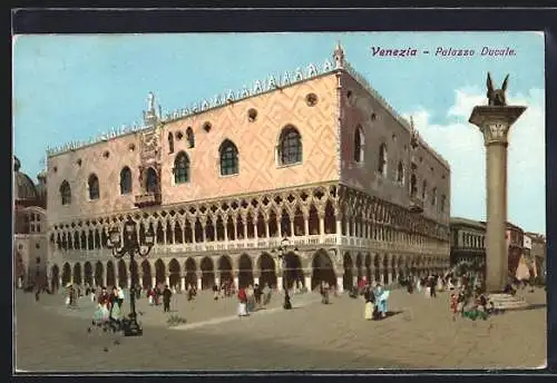 AK Venezia, Palazzo Ducale, Spaziergänger