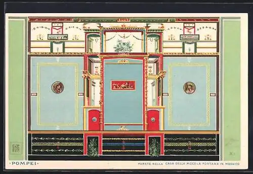 Künstler-AK Pompei, Parete nella Casa della Piccola Fontana in Mosaico