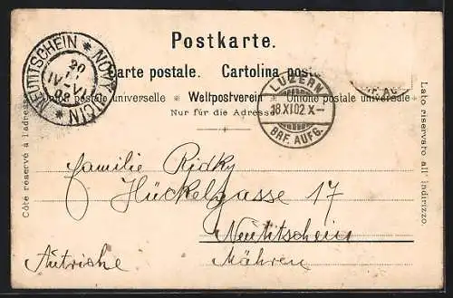 Lithographie Luzern, Panorama mit Kirche