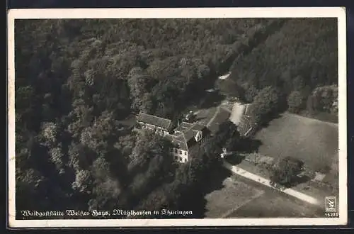 AK Mühlhausen in Thüringen, Waldgaststätte Weisses Haus aus der Vogelschau