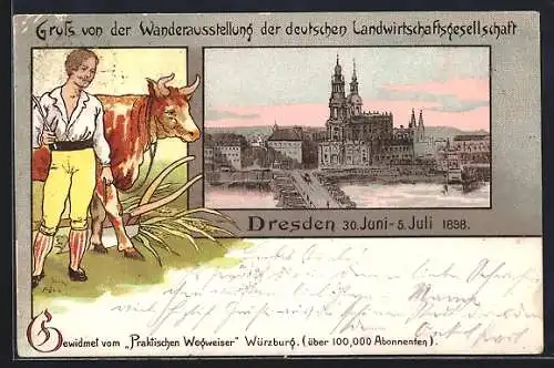 Lithographie Dresden, Wanderaustellung der deutschen Landwirtschaftsgesellschaft 1898, Ortsansicht