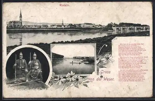 AK Rinteln a.d. Weser, Ortsansicht, Soldaten und Weserlied