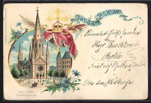 Lithographie Berlin-Charlottenburg, Die Kaiser Wilhelm Gedächtnis-Kirche