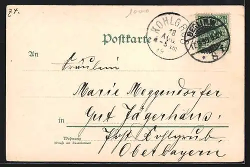 Glitzer-Perl-Lithographie Berlin-Kreuzberg, Wasserfall und Kreuzbergdenkmal im Victoriapark